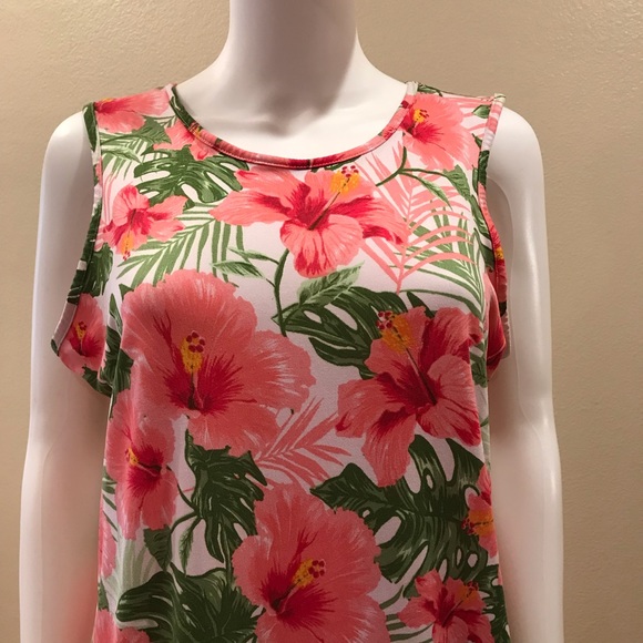 Rouge Pink Hibiscus Tank Dress Size 1X Summer Dress Mid Length - Picture 8 of 12